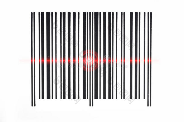 条形码扫描红色光束在白色背景。