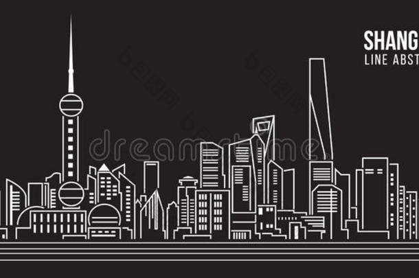 城市景观建筑线艺术矢量插图<strong>设计</strong>-<strong>上海</strong>城市