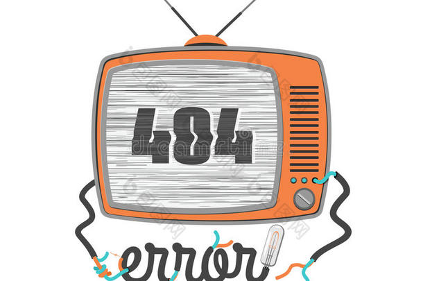 404错误，旧滑稽电视与故障屏幕，矢量插图