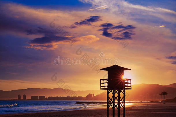 科勒拉·普拉塔·洛斯·奥利沃斯海滩日落在巴伦西亚