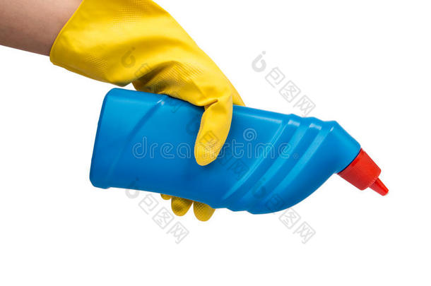 手与黄色手套保持清洁<strong>产品</strong>