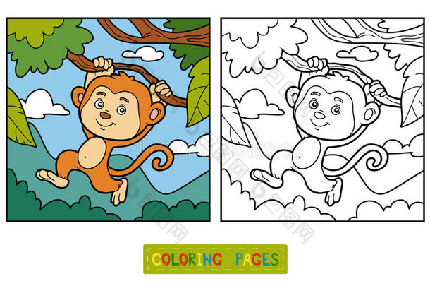 着色书，着色页（猴子和背景）