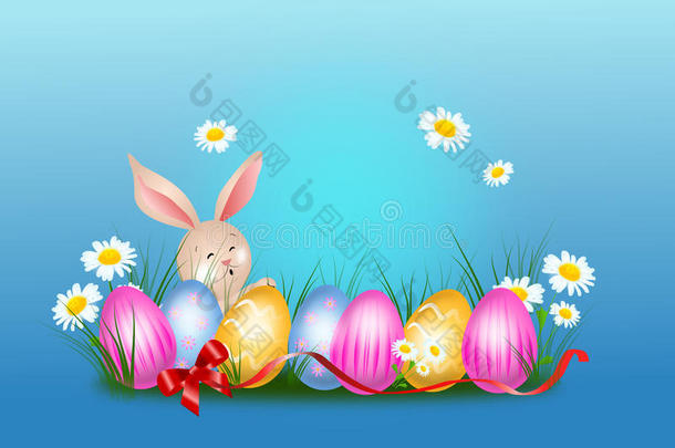 复活节背景与复活节鸡蛋和兔子