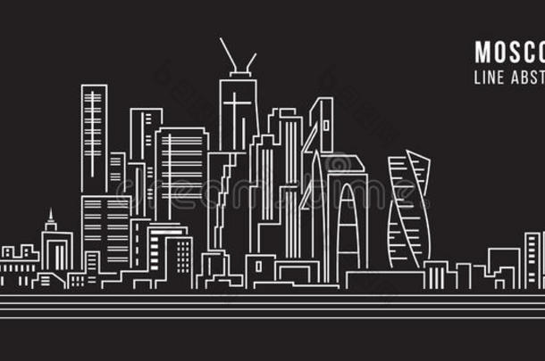 城市景观建筑线艺术矢量插图设计-莫斯科市