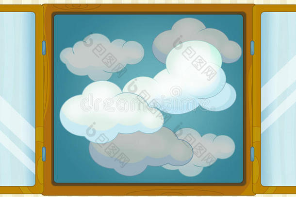 卡通场景与天气在窗口-多云