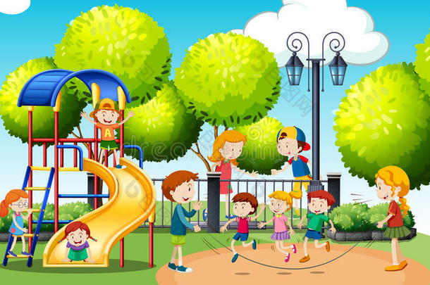 孩子们在公共公园玩耍
