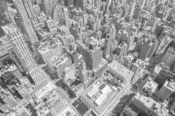 <strong>黑白色调</strong>的曼哈顿鸟瞰，纽约。