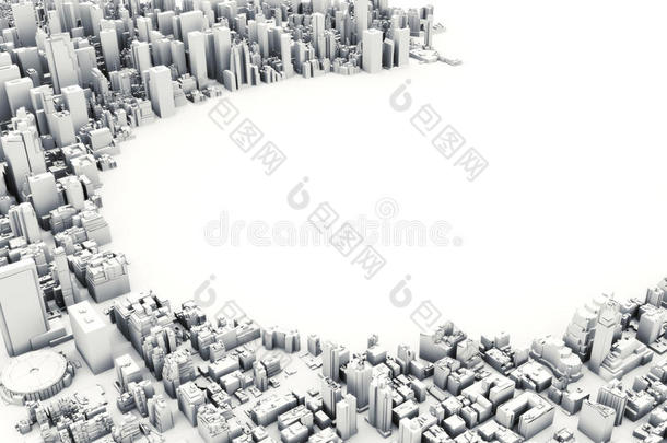 白色背景下的大城市建筑三维模型