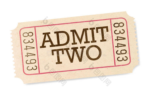 承认两张隔离在白色背景上的电影票