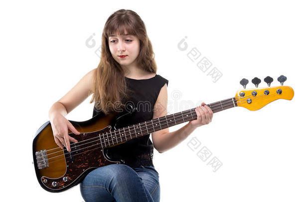 背景低音的女孩吉他吉他手
