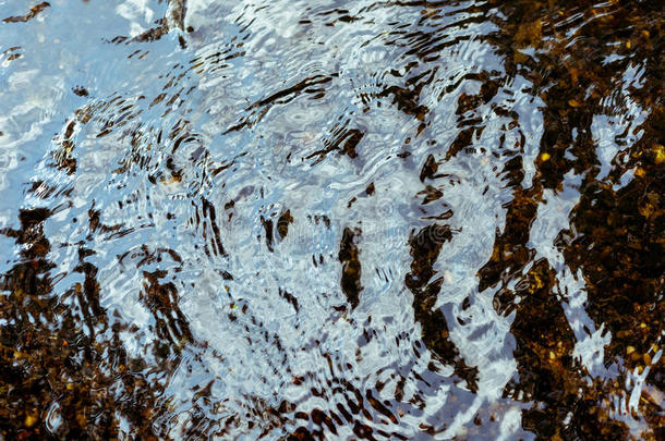 森林中浅溪的抽象<strong>水纹</strong>理。