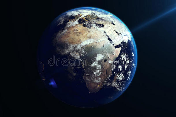 地球在太空中的旋转。 非洲大陆。