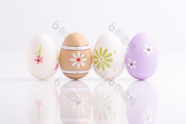 复活节彩蛋在白色背景上涂上柔和的颜色