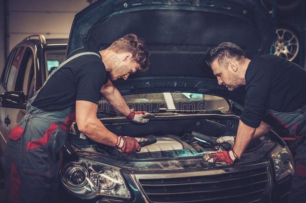 汽车修理服务中的汽车<strong>机修工</strong>检查。