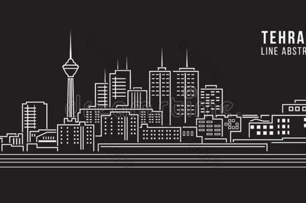 城市景观建筑线艺术矢量插图设计-德黑兰城市