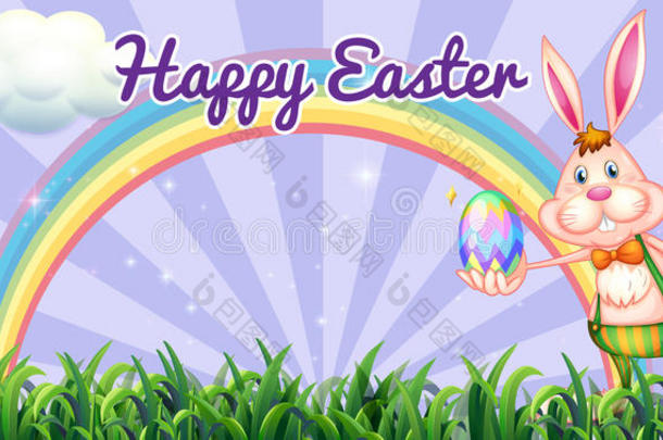 复活节节日与复活节兔子拿着鸡蛋