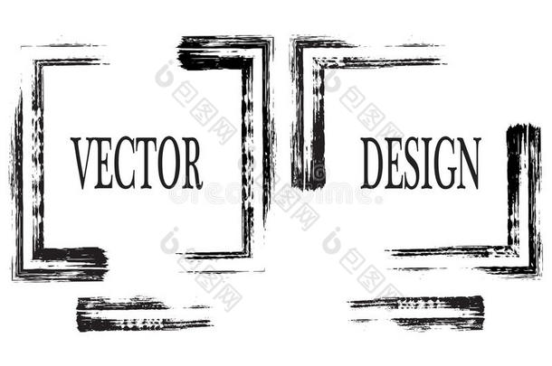 手绘栅格框架，有文字空间。 墨水涂片。 粗刷笔画。 矢量刷冲程。 现代纹理