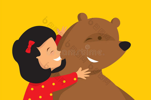 可爱的女孩拥抱一只大熊