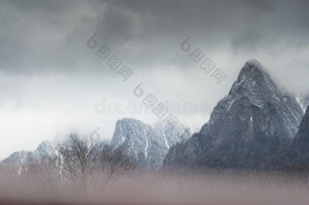 布塞吉山上的浓雾。 梦幻般的风景