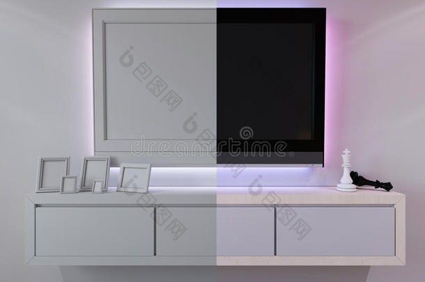 现代风格卧室室内设计的三维渲染。