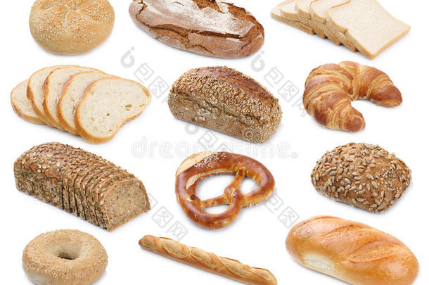 收集面包面包，百吉饼，面包卷，面包，百吉饼，椒盐卷饼，iso