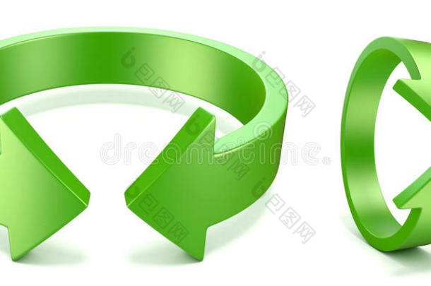 绿色，水平和垂直旋转，箭头标志。 3D