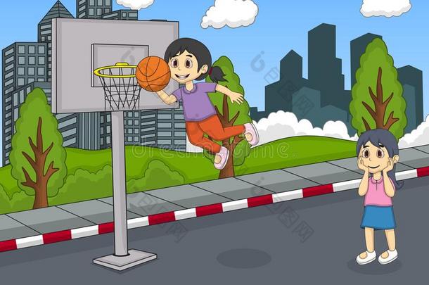 在街上<strong>打篮球</strong>的女孩