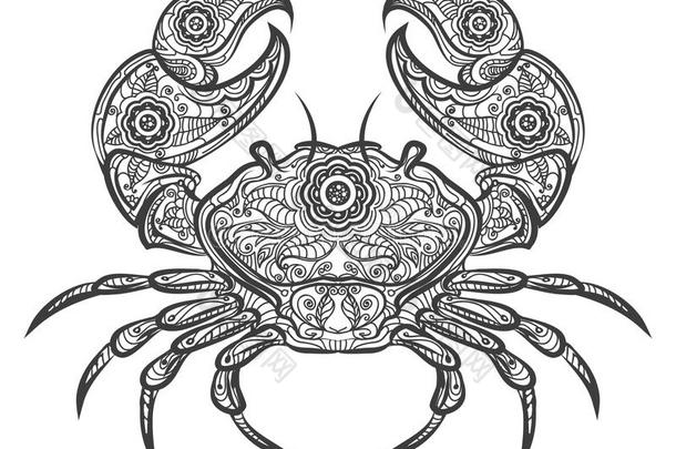 螃蟹天使图标。 矢量手绘螃蟹