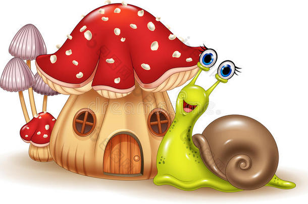 美丽的<strong>蘑菇屋</strong>和快乐的蜗牛<strong>卡通</strong>
