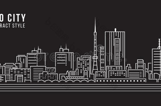城市<strong>景观建筑</strong>线艺术矢量插图设计-东京城