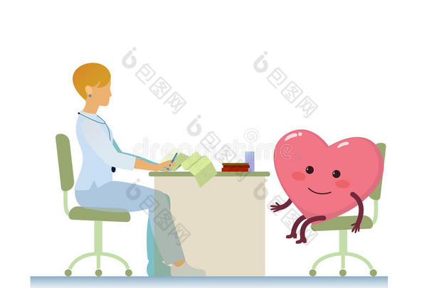 医生与健康开朗的心脏象征卡通-世界健康日