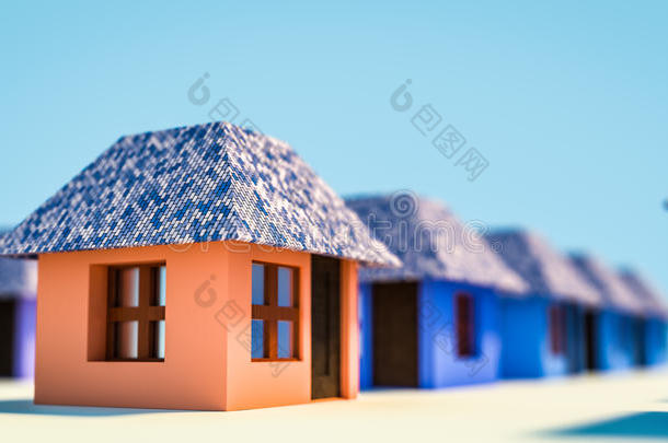 蓝色和橙色简约的房子