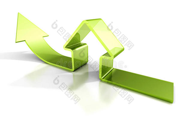 光滑的绿色<strong>房子</strong>图标与上升箭头。 房地产<strong>概念</strong>