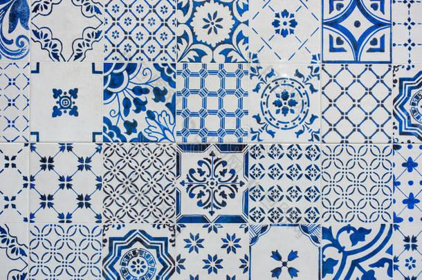 古老的蓝白瓷砖作品，阿祖莱霍斯
