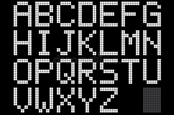 数字像素字体设计。 字母表字体集。 矢量库存。