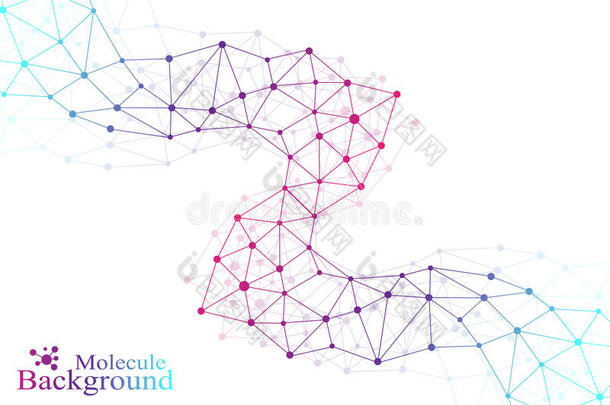 五颜六色的图形背景分子和通信。 用点连接的线。 医学，科学，技术设计