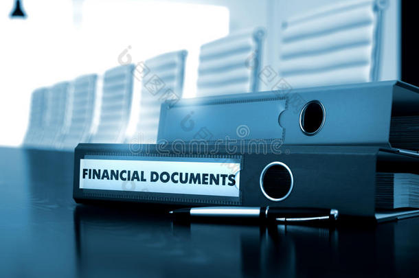 文件文件夹上的财务文件。 模糊的图像。