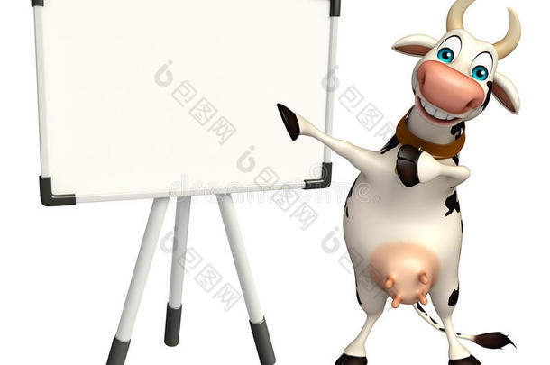 有趣的奶牛卡通人物与白板