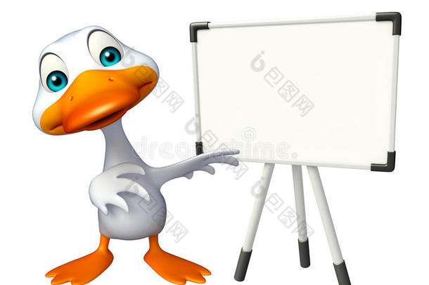 可爱的鸭子卡通人物与白板