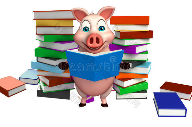有趣的猪卡通人物与书籍