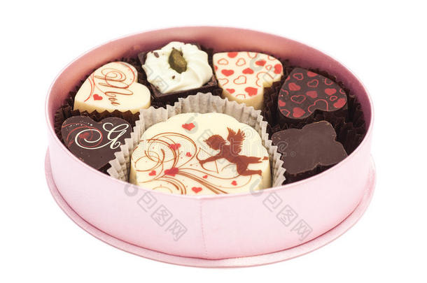 礼品盒中的巧克力糖果，各种情人节巧克力