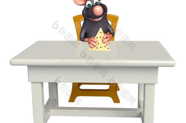 可爱的老鼠卡通人物，有桌子和椅子；窗格