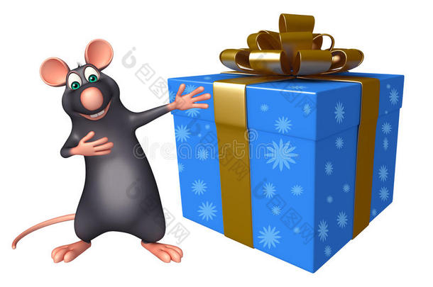 可爱的老鼠卡通人物与礼品盒