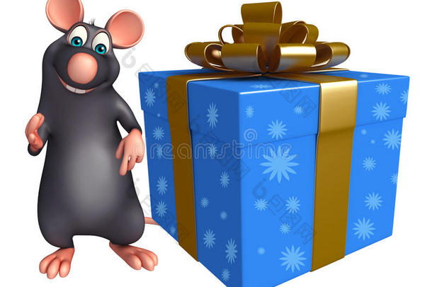 有趣的老鼠卡通人物与礼品盒