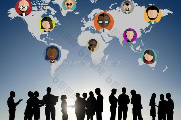 全球社区、世界人民、社交网络连接概念