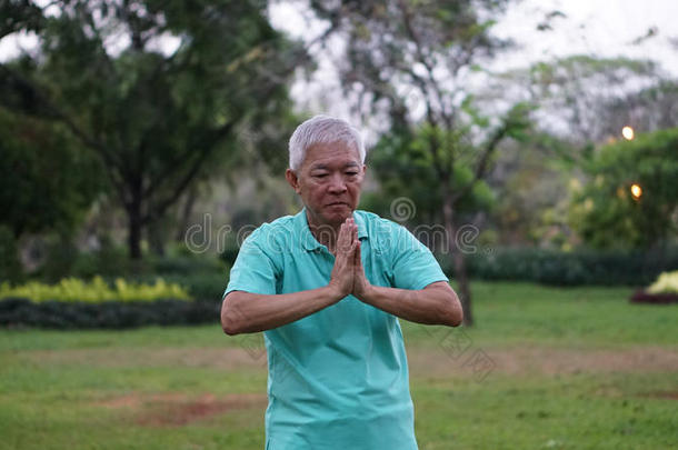 亚洲老年练习太极，气功户外运动