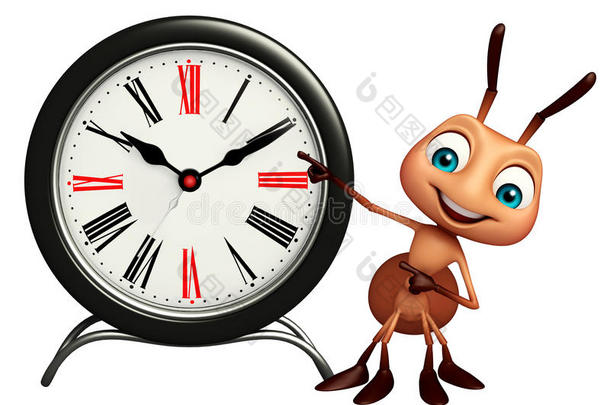 蚂蚁卡通人物与时钟