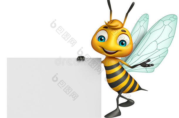 可爱的蜜蜂卡通人物与白板