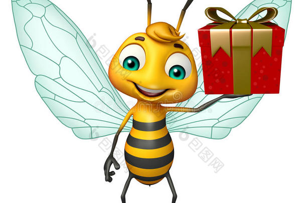 可爱的蜜蜂卡通人物带礼品盒