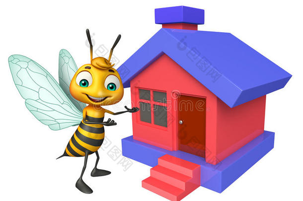 可爱的蜜蜂卡通人物与家